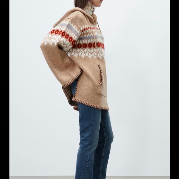 ZARA WOOL BLEND JACQUARD PONCHO - Picture 2 of 6